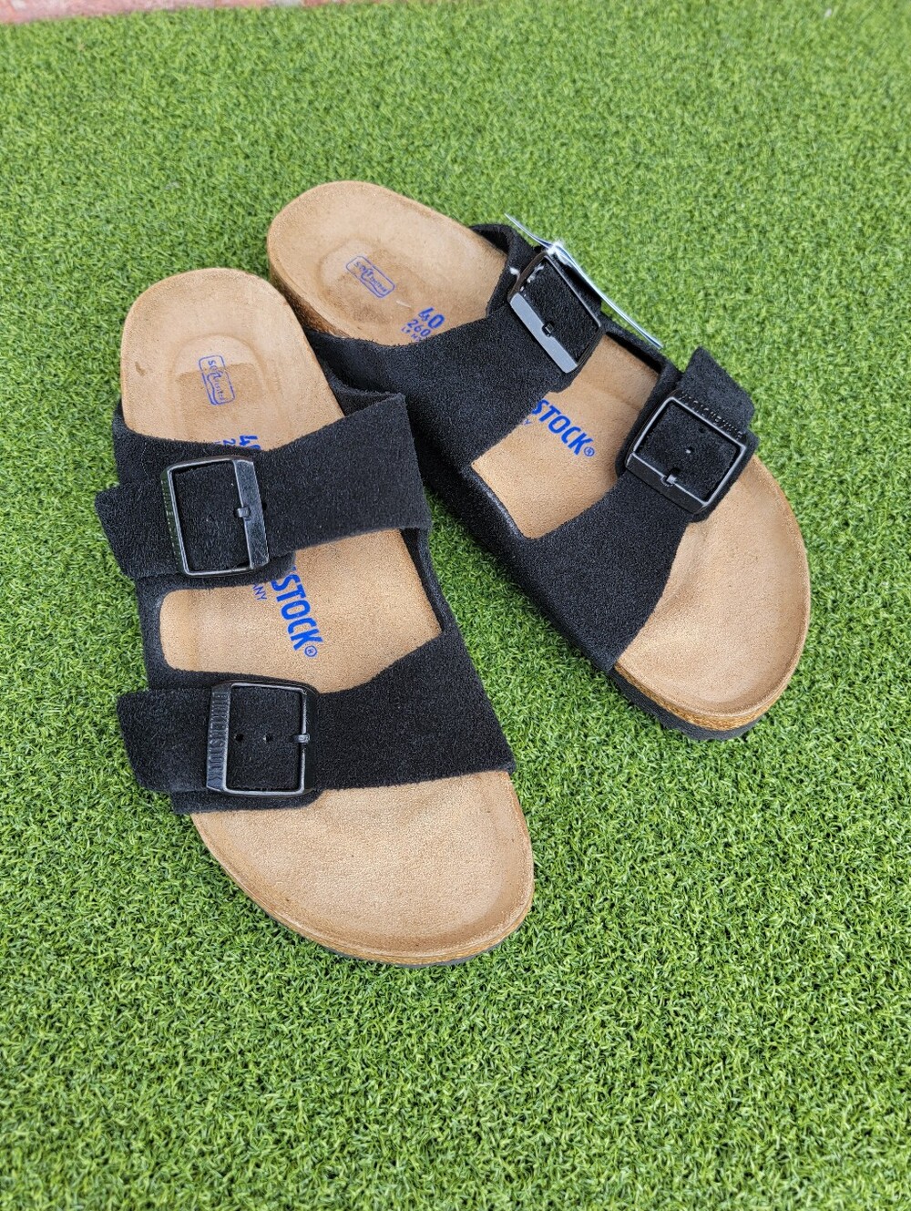Birkenstock Womens Black Suede Two-Strap Slide Sandals - US Size 9M - Picture 2 of 10